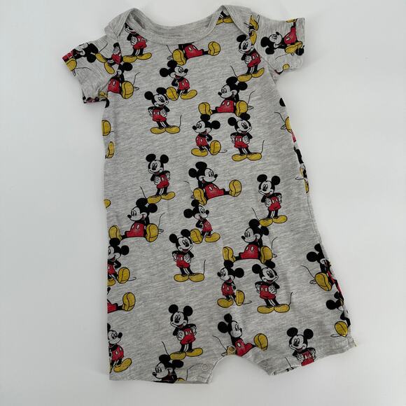 Disney Baby Mikey Mouse Short Sleeve Snap Grey Romper 18 Months - Picture 1 of 6